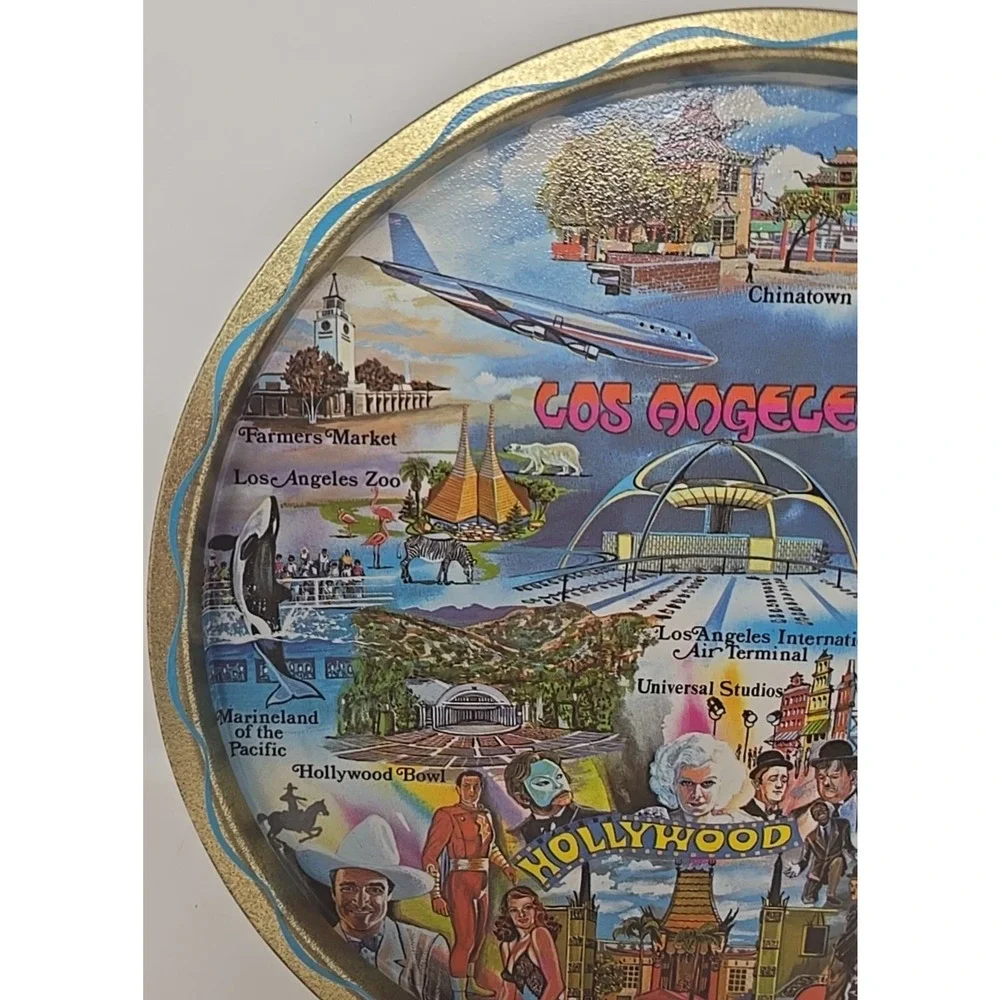 1960's Los Angeles Hollywood Gold Metal Souvenir Tray USA‎ 11